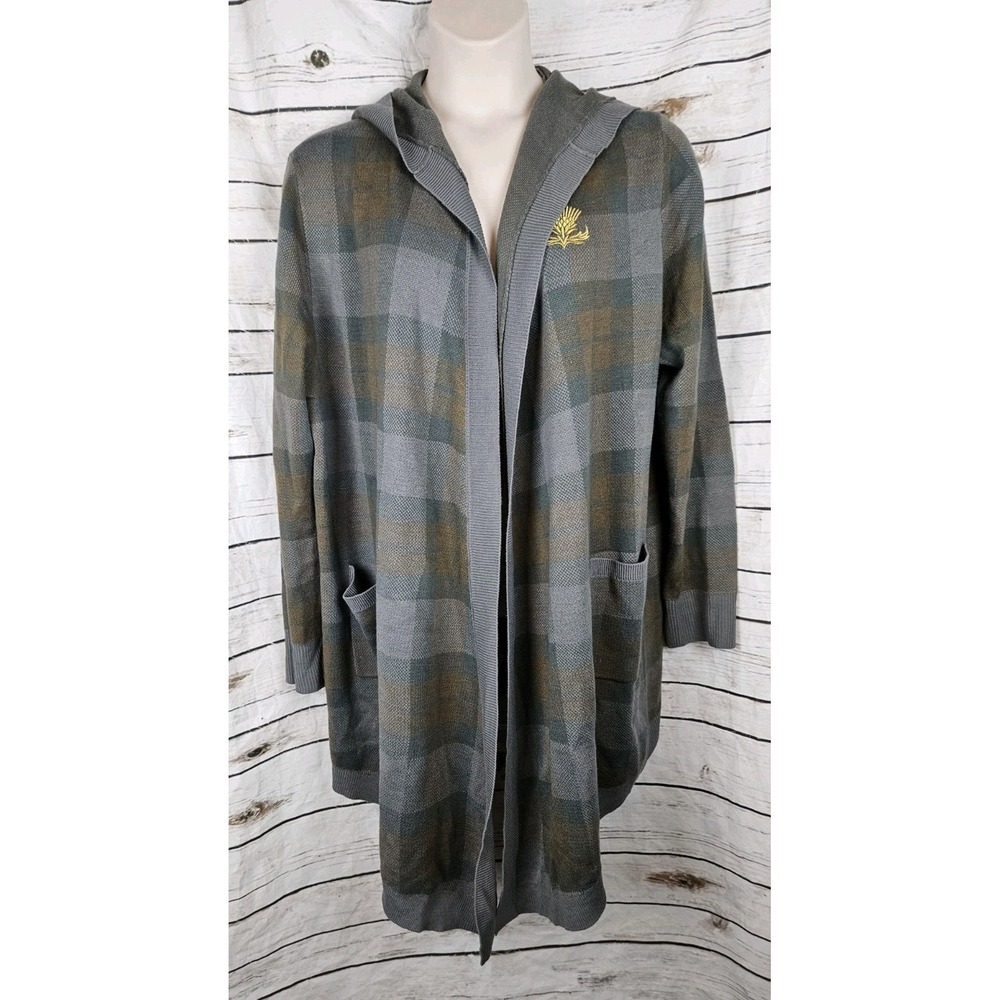 Outlander Her Universe Gray Tartan Plaid Sweater Cardigan 2XL Hooded Wrap Open
